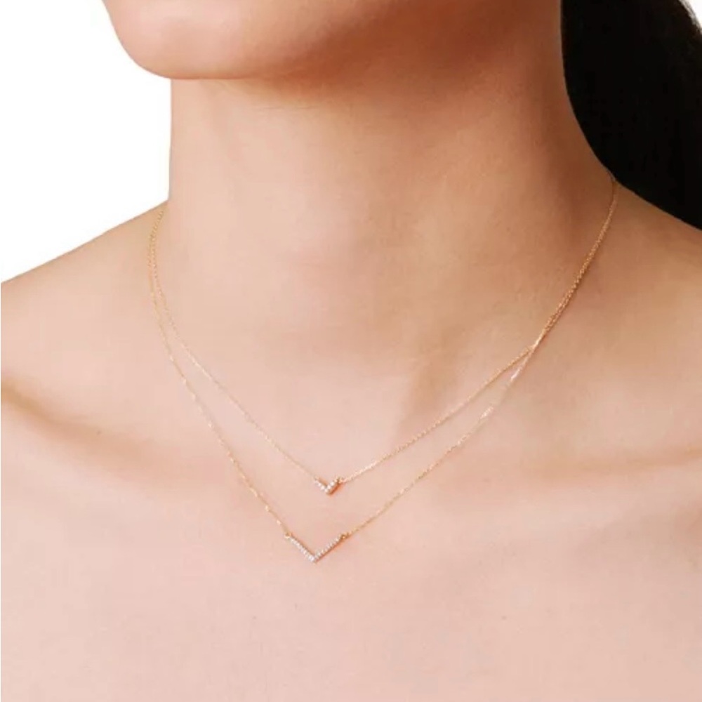 Adina Reyter V Diamond Pendant Necklace — 14K Gold - Picture 3 of 3